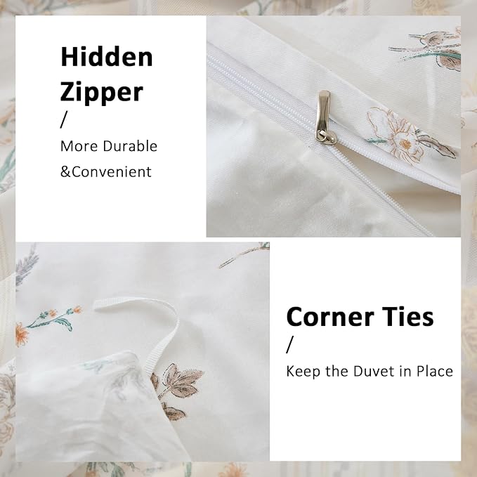 Duvet Cover Set King Size Vintage Style Garden Floral Duvet Cover 100% Cotton 3 Pcs Chic Floral Comforter Cover with Zipper Botanical Coquette Duvet Cover Set Ultra Soft & Breathable