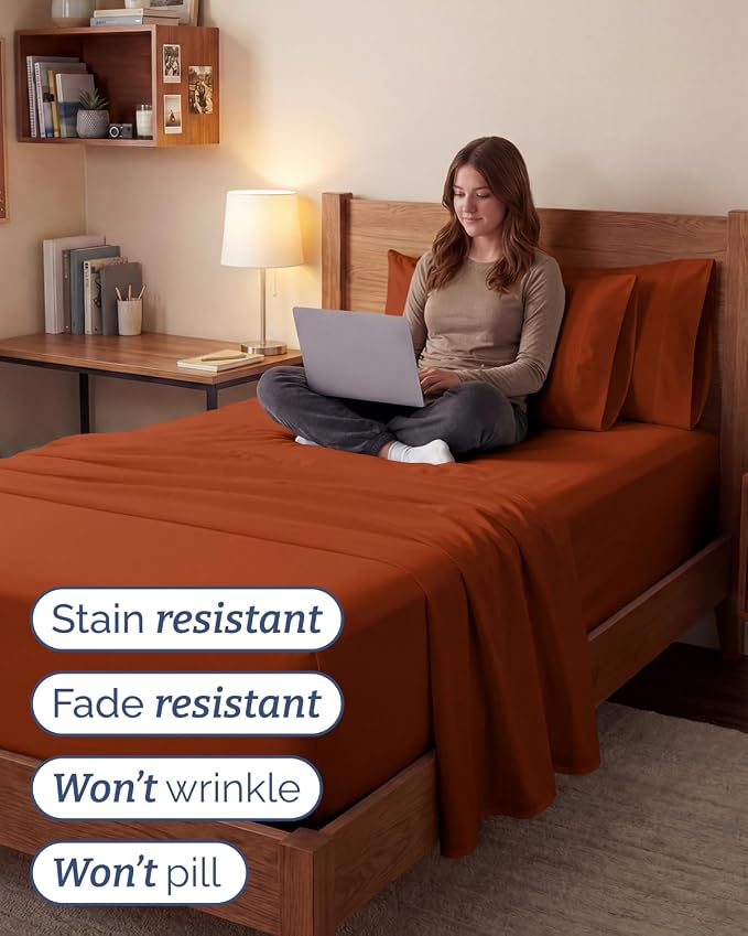 Extra Deep Twin XL Sheet Set - 4 Piece College Dorm Bed Sheets Set with Extra Deep Pockets - Ultra-Soft, Comfy & Breathable Bedding for Women, Men, Kids & Teens - Wrinkle & Fade Resistant - Terracotta