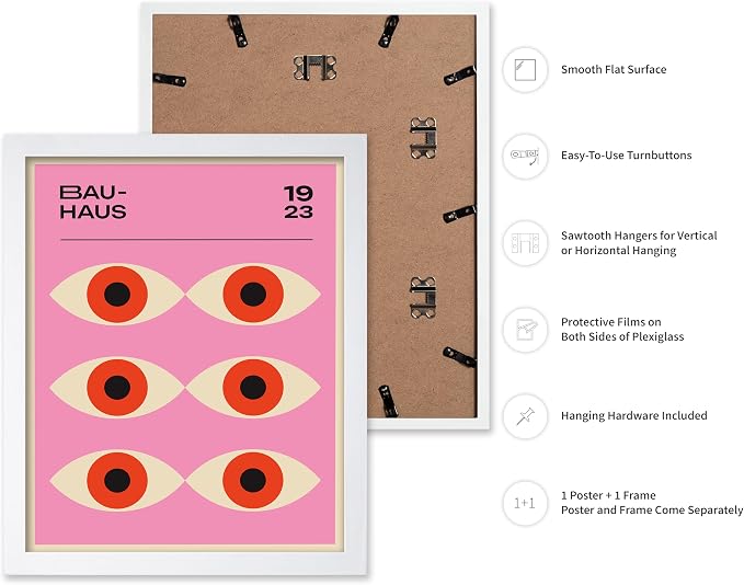 Poster Master Bauhaus Poster - Lavender Evil Eye Print - Geometric Art - Chic Boho Art - Mid Century Modern Art - Contemporary Art - Great Living Room or Bedroom Wall Decor - 16x20 White Framed