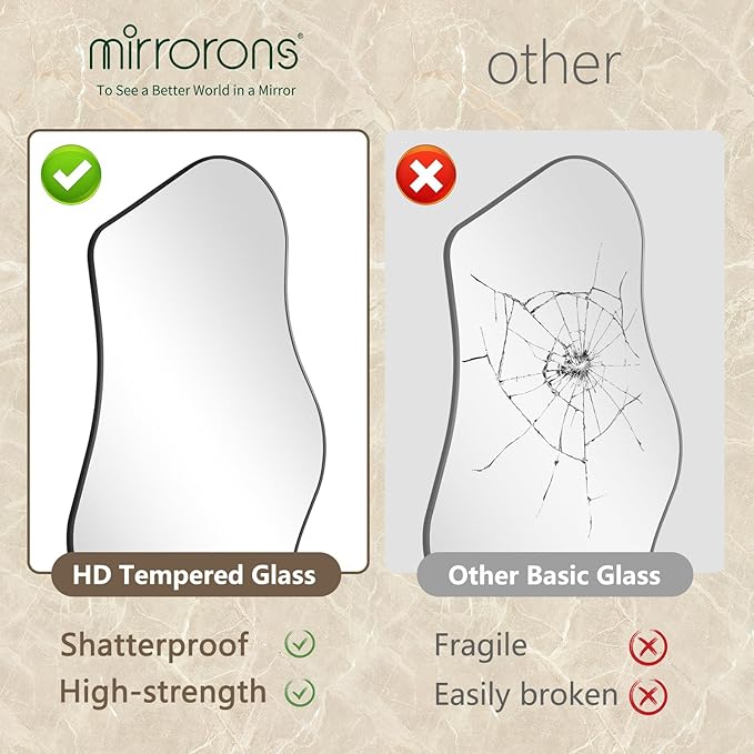 Mirrorons Irregular Wall Mirror 51×28, Black Asymmetrical Decorative Bathroom Mirror, Cloud Mirror, Modern Vanity Mirror, Shatterproof Black Mirror