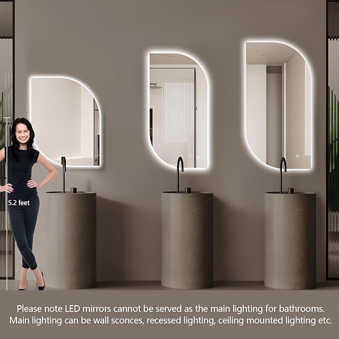 LED Bathroom Mirror with Lights, 36x24 Inch Leaf LED Backlit Mirror Irregular, Anti-Fog, Dimmable Light, Asymmetrical Vanity Mirror for Makeup, UL Listed, Room Decor for Bedroom Horizontal/Vertical