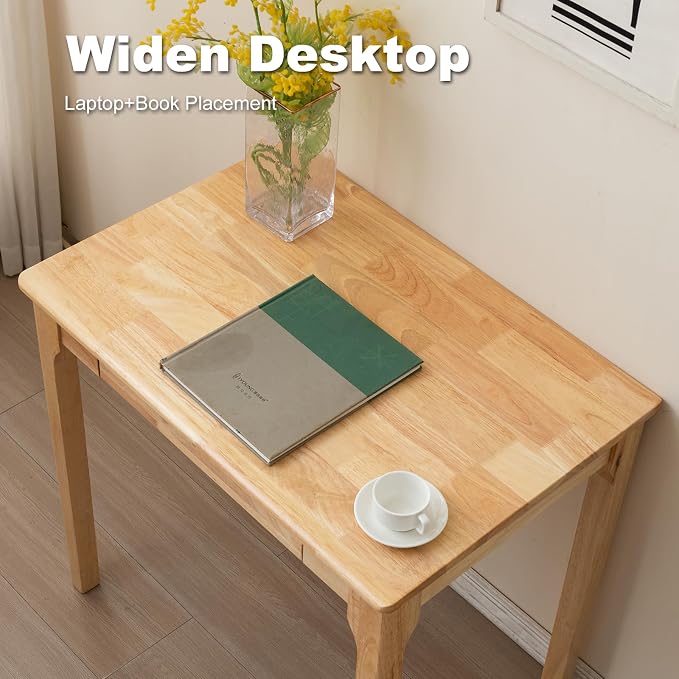 Solid Wood Desk, Gaming Study Home Office Desks for Work, Student PC Desk for Bedroom, Small Computer Desk for Small Spaces, Easy to Assemble (Wood Color, 31inch)