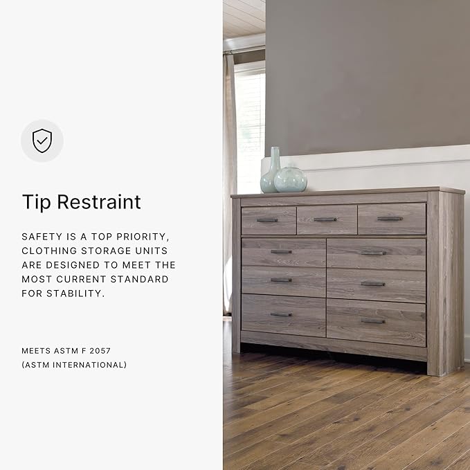 Signature Design by Ashley Zelen Rustic Contemporary 7 Drawer Dresser, Warm Gray