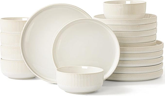 Dinnerware Sets, 18 Pieces Stoneware Plates and Bowls Set, Reactive Glaze Ceramic Dishes Set Scratch Resistant, Kitchen Dinner Set Dishwasher & Microwave Safe, Service for 6