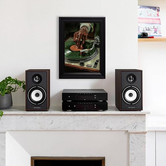 Music Vinyl Record Wall Art Modern African Black Woman Poster Retro Oil Painting Canvas Prints for Living Room Bedroom Dorm Wall Decor 016X20 inch Vintage Framed