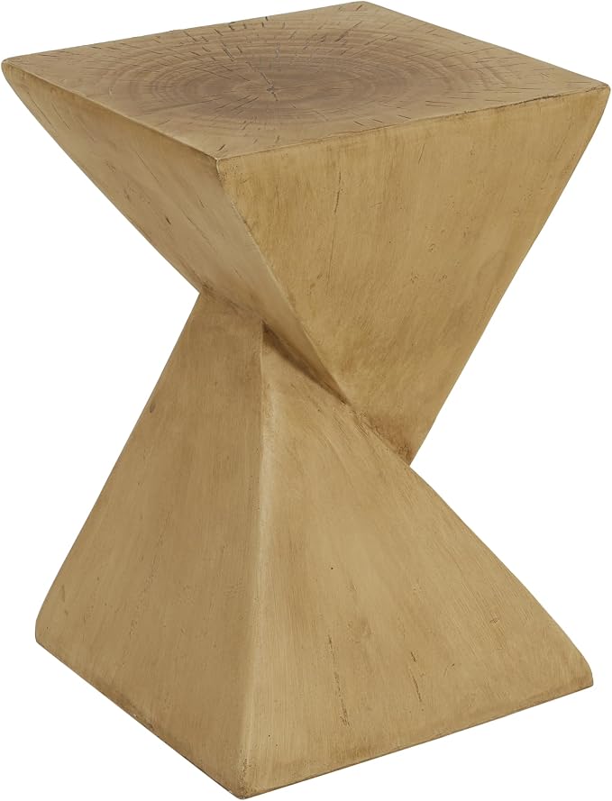 ø12.5'' Square Hourglass Side Table End Table for Living Room, Modern Retro Style, Magnesium Oxide & Light Weight for Indoor & Outdoor, No Assembly, Wood Grain, Light Natural