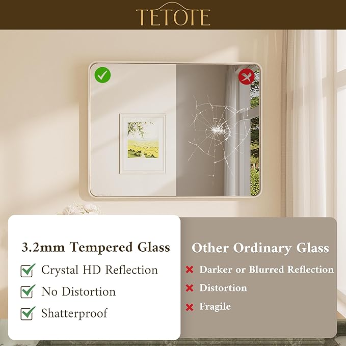 TETOTE Brushed Nickel Bathroom Mirror 24 x 30 Inch for Vanity Metal Framed Mirror Modern Farmhouse for Living Room Entryway(Horizontal/Vertical)