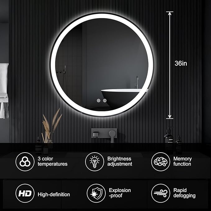 NEWBULIG Wall Mirror, Bathroom Mirror for Over Sink, Matte Metal Framed Vanity Mirror, Wall Decor for Bedroom, Tempered Glass