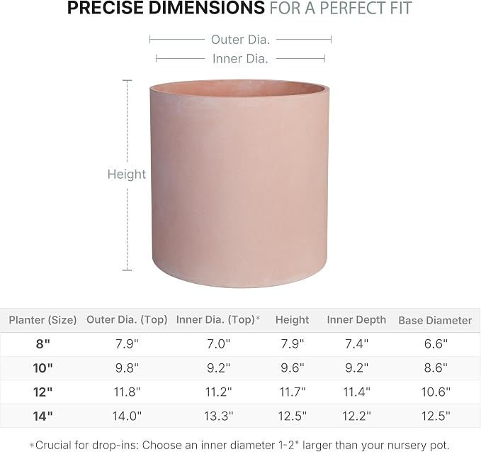 FaithLand 10 Inch Fiberstone Planter - Lightweight Modern Cylinder Plant Pot with Drainage Hole & Plug, Indoor Outdoor Use, Terracotta Color