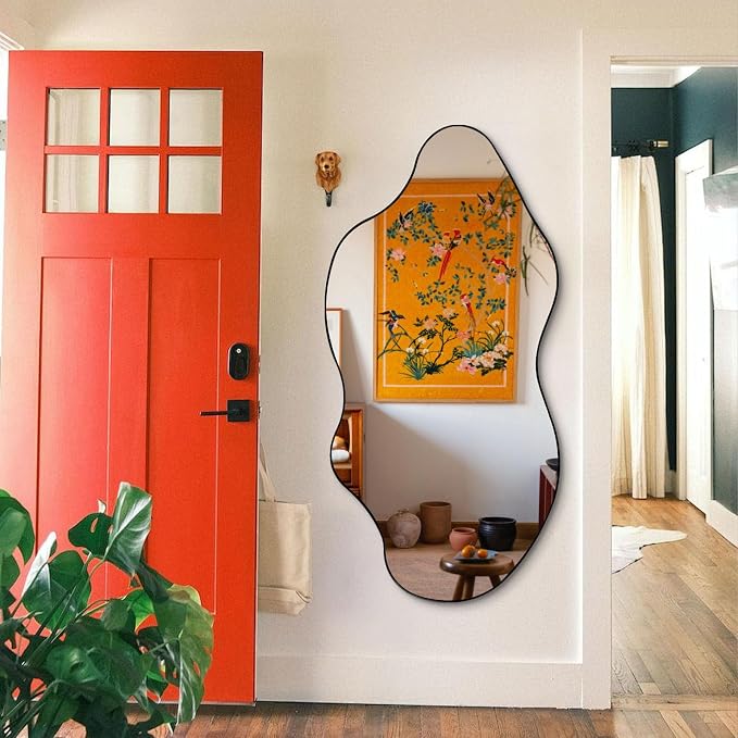 Large Irregular Mirror, 52"x25.5" Asymmetrical Frameless Mirror for Wall, Modern Abstract Wall Mirrors for Living Room Bathroom Bedroom Hallway Entryway, Hangs Vertically or Horizontally