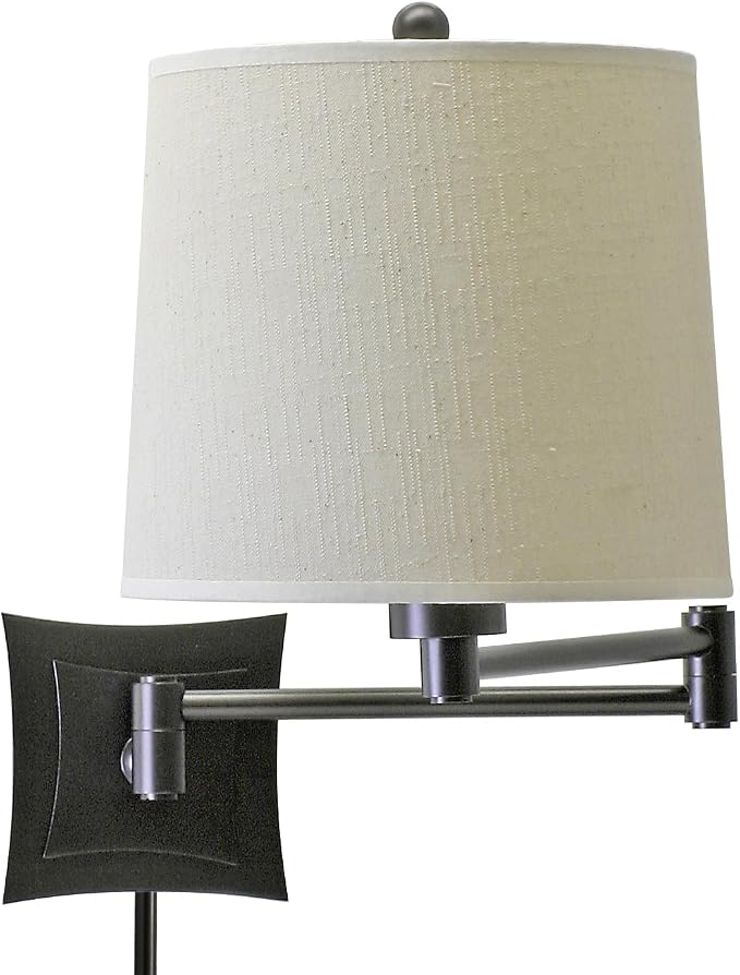House of Troy WS752-OB 14-Inch Swing-Arm Squared Wall Lamp Oil Rubbed Bronze with Off-White Linen Hardback Shade