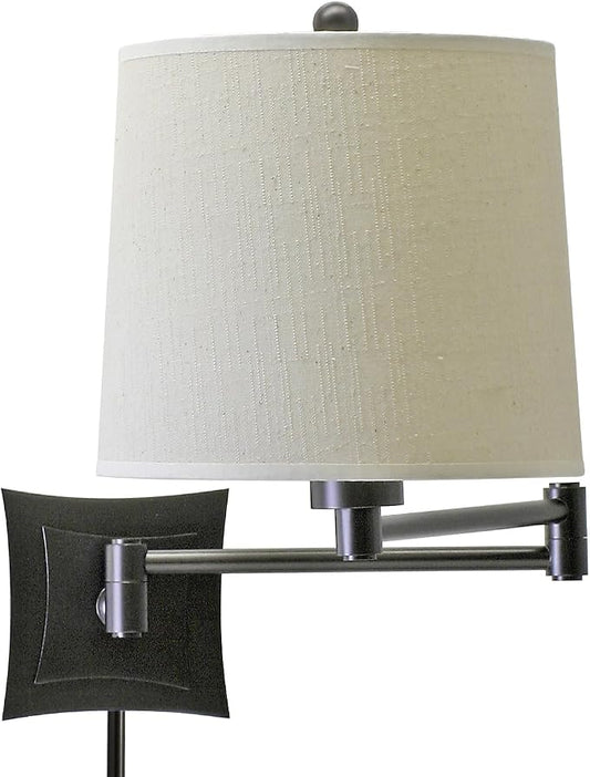 House of Troy WS752-OB 14-Inch Swing-Arm Squared Wall Lamp Oil Rubbed Bronze with Off-White Linen Hardback Shade