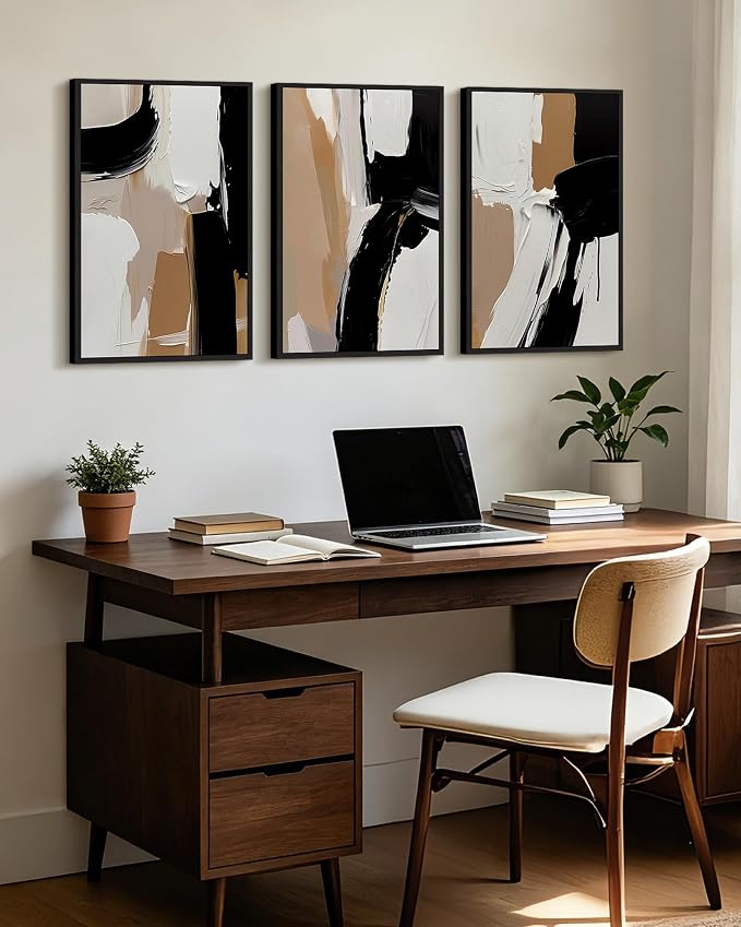 KUVIOKE Black Abstract Shapes Framed Canvas Wall Art Minimalist Graffiti Pastel Wall Decor Modern Illustration Art Painting Home Decor 16x24in (Black Framed)