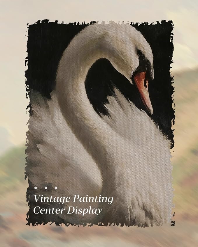 HUARCEY Gold Framed Vintage Wall Art for Living Room, Animals Painting Prints Shelf Decor for Kitchen, Aesthetic Bedroom Wall Art, Best Gifts for Friends or Family - Swan Black 10L x 8W