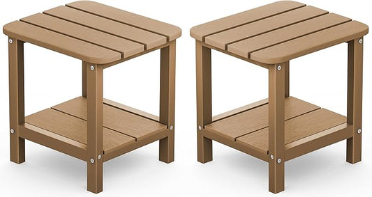 SERWALL Double Adirondack Side Table Rectangular End Table Set of 2, Brown