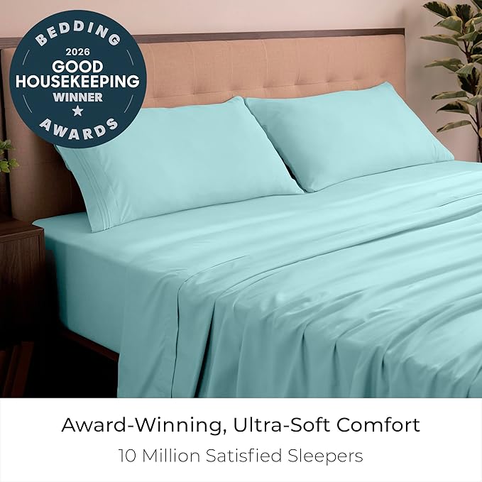 Mellanni California King Sheets Set - 4 PC Iconic Collection Bedding - Hotel Luxury, Extra Soft, Cooling Bed Sheets - Wrinkle, Fade, Stain Resistant (Cal King, Aqua)