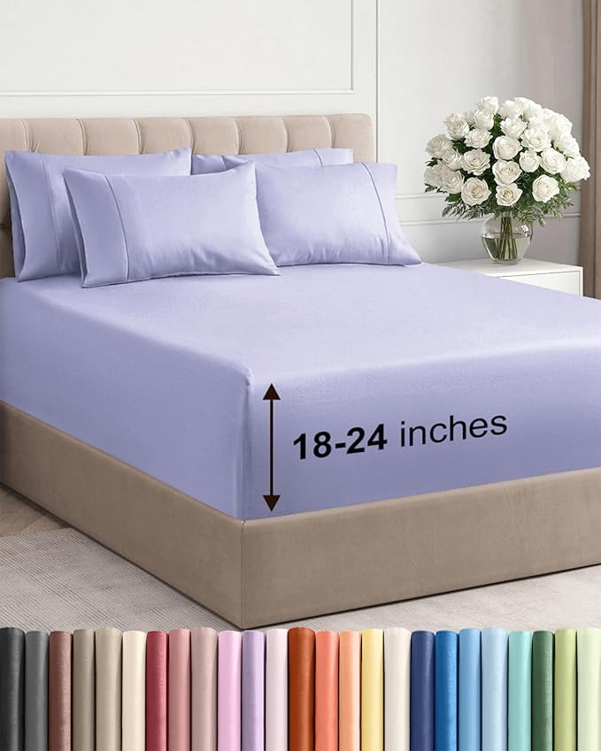 Extra Deep King Sheet Set - 6 Piece Breathable and Cooling Sheets - Hotel Luxury Bedding for Women, Men, Kids & Teens - Easy & Secure Fit - Soft, Wrinkle Free and Comfy - Extra Deep Pockets - Lavender