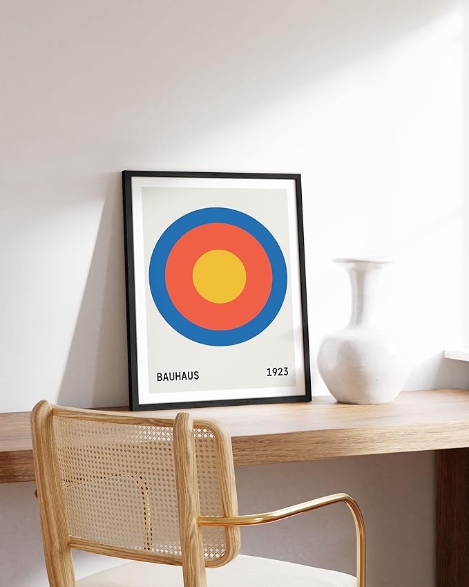 HAUS AND HUES Bauhaus Geometric Art Print – Colorful Abstract Poster, Modern Vintage Decor for Living Room (Black Frame, 16x20)