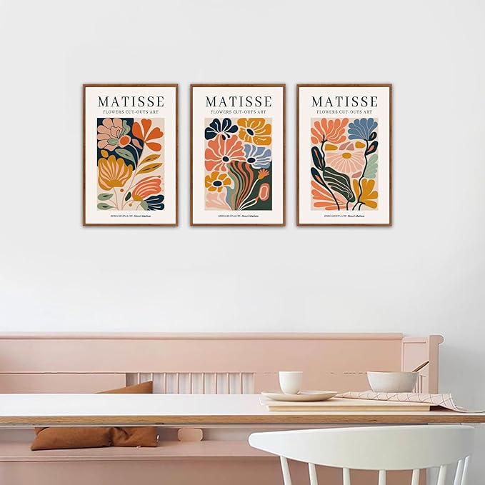 HLNIUC Framed Boho Neutral Canvas Wall Art,Boho Flower Wall Decor Set of 3(16”x24’) Bohemian Modern Aesthetic Pictures Wall Painting,Colorful Abstract Floral Market Art Print for Living Room,Office