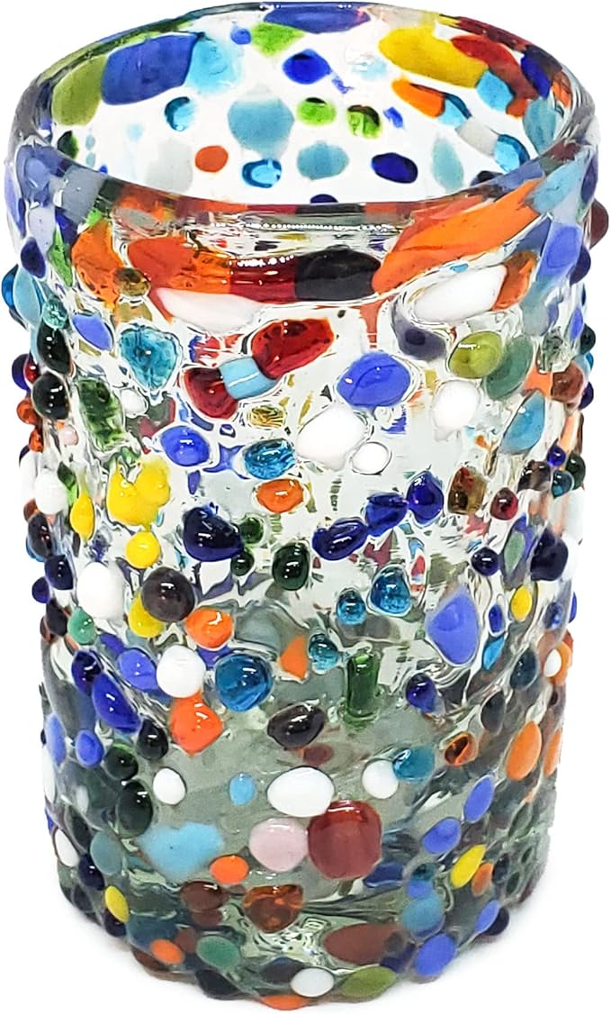 Confetti Rocks 9 oz Juice Glasses (set of 6) Mexican Handmade Multicolor Glassware, Recycled Glass, Lead-free, Toxin-Free (Juice)