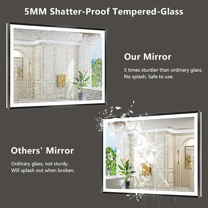 55x30 Black Framed LED Bathroom Mirror with Lights, Backlit and Front Light, Lighted Bathroom Vanity Mirror for Wall Dimmable Anti-Fog Memory Tempered Glass Horizontal/Vertical
