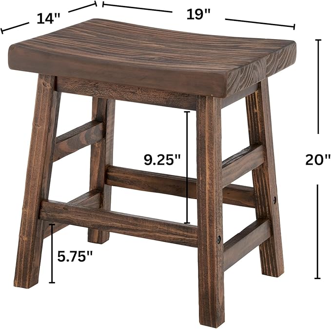 Alaterre Furniture Pomona 20-Inch Counter Height Saddle Seat Barstool – Solid Wood, Backless Rustic Farmhouse Stool in Natural Finish for Kitchen Island or Dining Room (Natural)