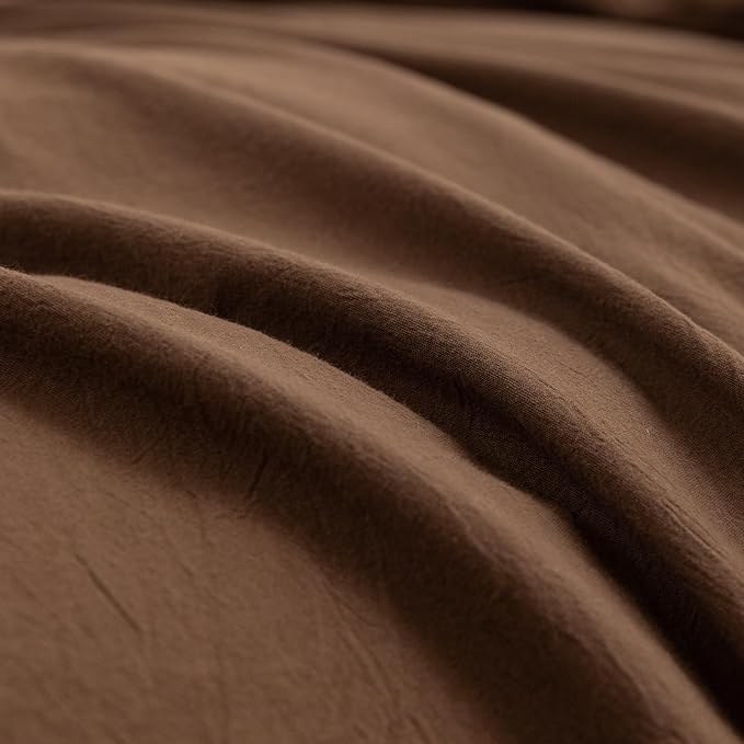 BESTOUCH Duvet Cover Set 100% Washed Cotton Linen Feel Super Soft Comfortable Chic Lightweight 3 PCs Home Bedding Set Solid Cocoa Brown Super King Plus