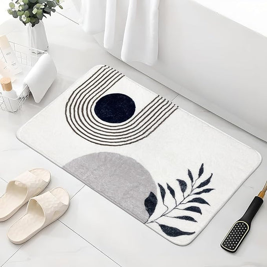 APROPHIC 17"X24" Boho Bath Rugs for Bathroom Decor Non-Slip Bath Mat Absorbent Plush Microfiber Soft Carpet Machine Washable Bath Mat for Bathrooms,Showers,Laundry Rooms,White and Black