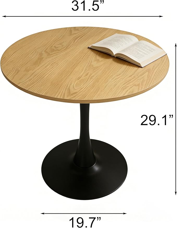 31.5" Tulip Table for 2-4 Persons Modern Round Dining Room Table, Mid-Century Modern Nature Small Kitchen Table with MDF Wooden Top, Leisure Coffee Table for Living Room, Dining Room, Office