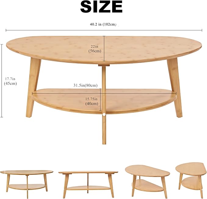 NAVREX Coffee Table, Mid Century Modern Oval Coffee Tables for Living Room, 100% Solid Wood, FSC Certifiled 40.2"*22" Round Center Table, Value Lies in Material, Easy Assembly