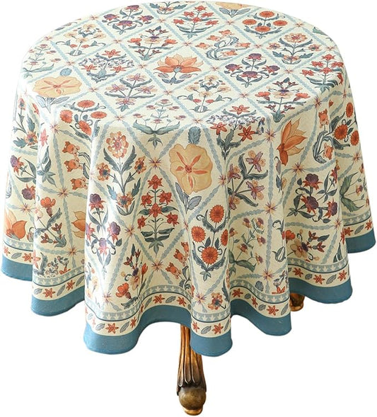 ISAENNE Designer Linen Elegant Round Tablecloth,Colorful Floral Bohemian Table Cloth,Wrinkle Resistant Decor Tablecloths for Dining Thanksgiving Kitchen Christmas,Diameter 67"-Floralsea A