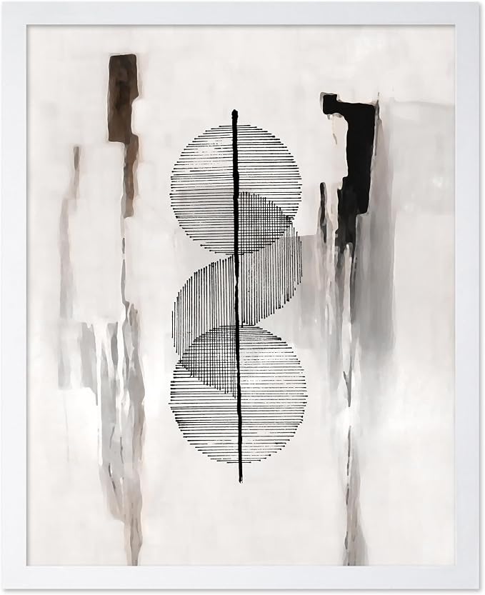 Poster Master Circle Lines Poster - Line on Ink Wash Print - Drawing Art - Geometric Art - Abstract Art - Line Art - Modern Art - Aesthetic Art - Bedroom or Living Room Decor - 8x10 White Framed