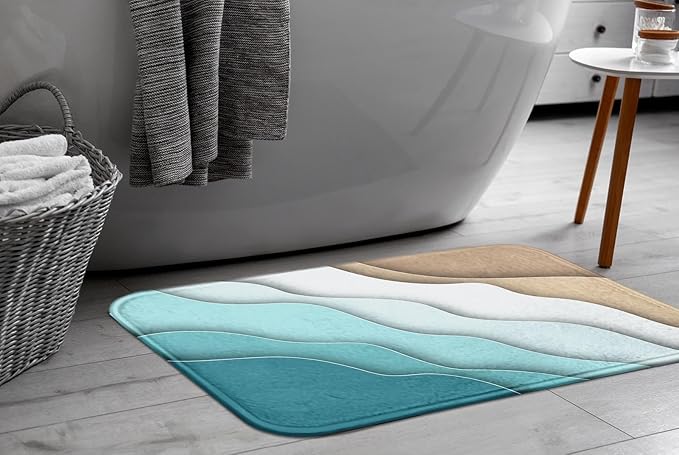 Britimes Bath Mat for Bathroom Abstract Beach Washable Floor Rug Carpets Floor Mat Bathroom Decorations 18x30 inches for Kitchen Bedroom Indoor