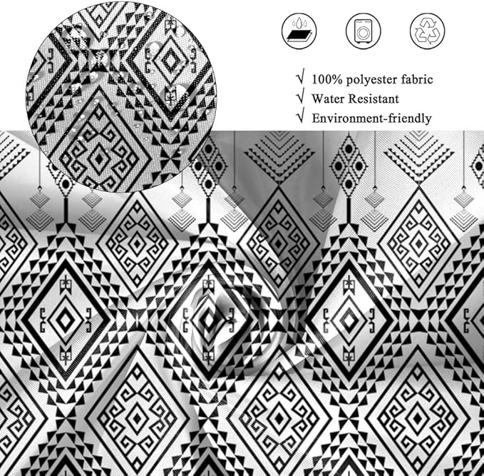 Bohemian Shower Curtain for Bathroom Black and White Geometric Pattern Shower Curtains Modern Abstract Minimalist Bathroom Decor Set Washable Waterproof Polyester Fabric with Hooks 69x75 Inch