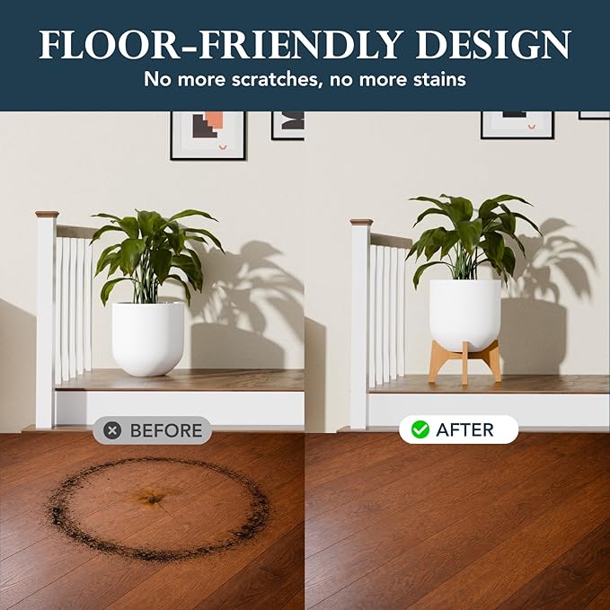 KUTE NEST 8.8" H x 14" W Acacia Solid Wood Plant Stand, Mid Century Plant Holder for Outdoor & Indoor Use, Ideal for Corso & Arco Planter, Golden Finish for Modern Home (Golden Teak, Low - Small)