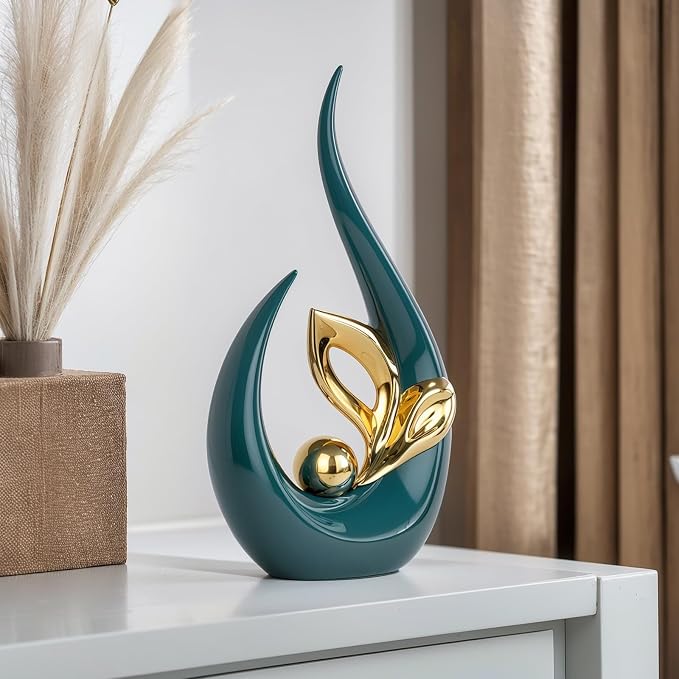 Teal Gold Home Decor Accent,Abstract Ceramic Statue and Sculptures for Living Room,Mid Century Modern Decor for Desktop Bookshelf tv Stand Fireplace Coffee Table Centerpieces Decorations