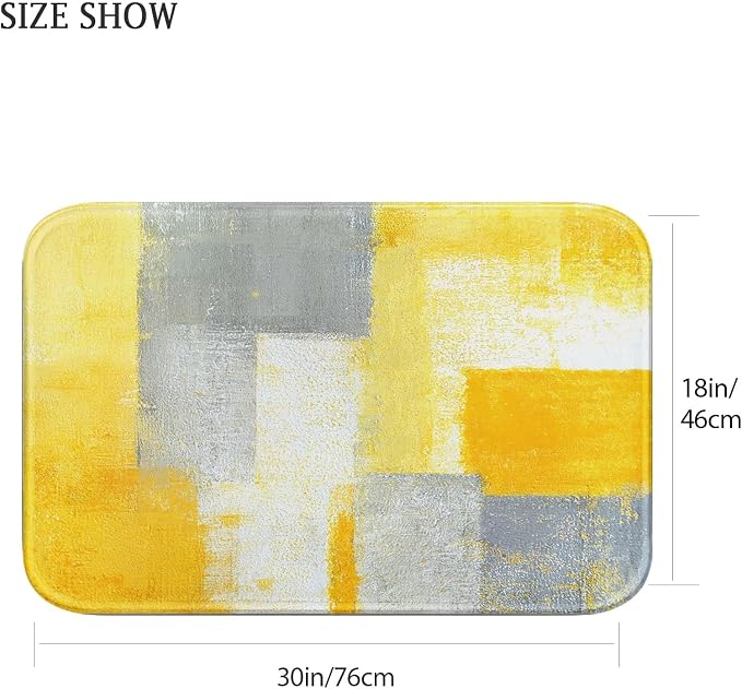 Britimes Bath Mat for Bathroom No Slip Yellow Gray Abstract Graffiti Geometric Floor Rug Carpets Floor Mat Decorations 18x30 inches for Kitchen Bathroom