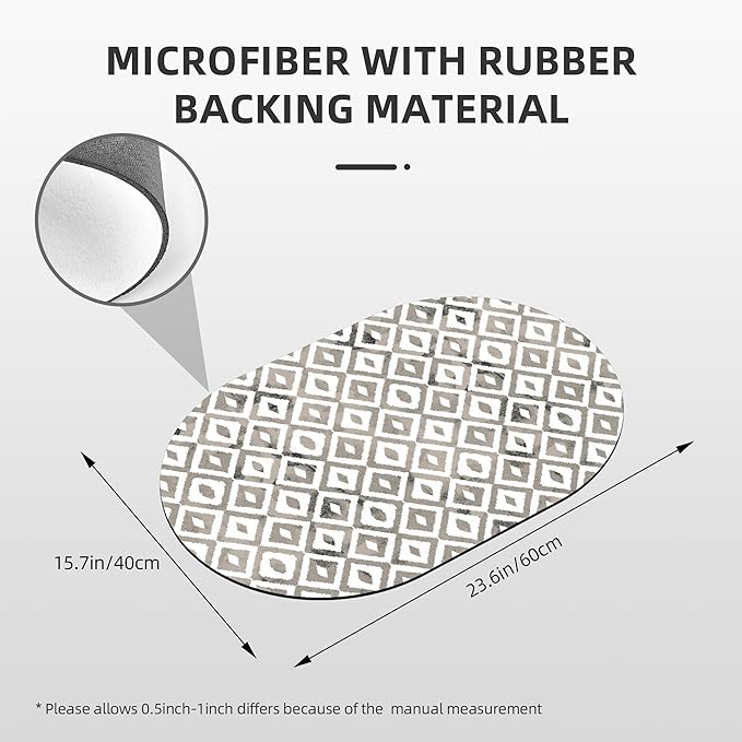 Diatomaceous Mud Bath Mat Grey Modern Geometric Oval Soft Wrinkle Free Bathroom Floor Rugs Non-Slip Super Absorbent Fast Drying Bath Rug for Bathroom Kitchen Door Mat 23.6x15.7 Inches