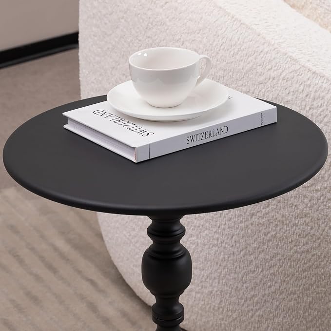 Round Drink Tables Set of 2, Vintage Black Metal Pedestal Side Tables for Living Room, Small Martini Accent Tables for Sofa Bedside Nightstand Small Spaces