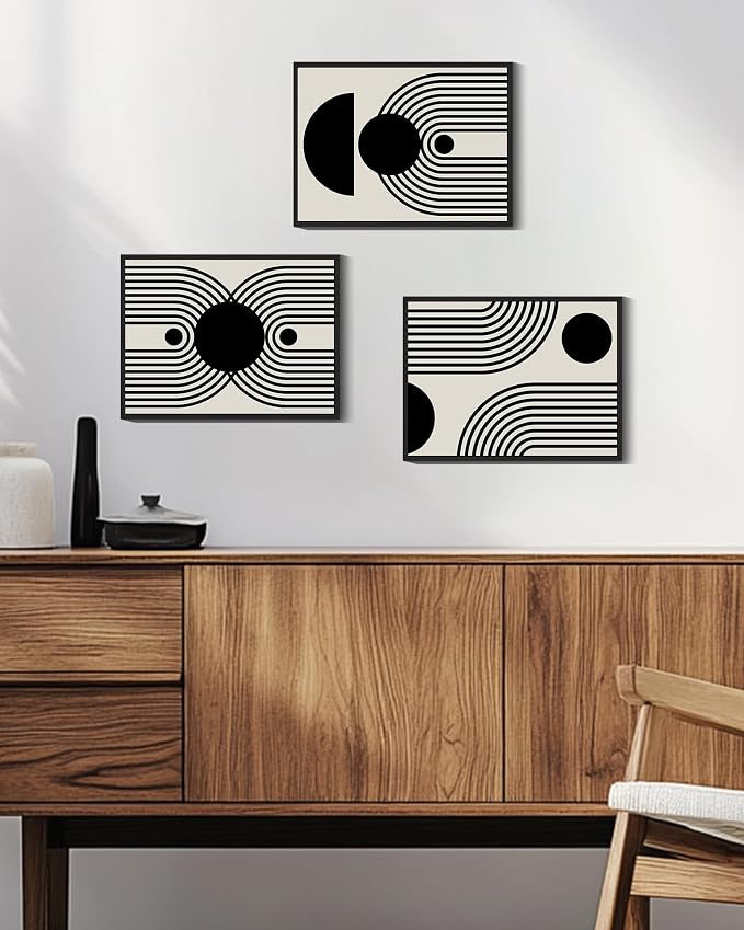 Drsoum Black Abstract Boho Wall Art Framed Modern Bohemian Wall Decor Geometry Lines Prints Ready to Hang 11x14in Black Framed
