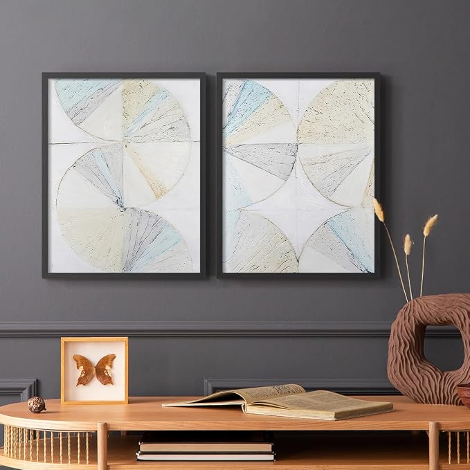 Renditions Gallery Set of 2 Peel & Stick Framed Prints, Geometric Abstract Wall Art, Pie Chart Color Wheels Wall Decor, Re-Stickable - Ready to Hang - 11"x14" - Black Frame LT588