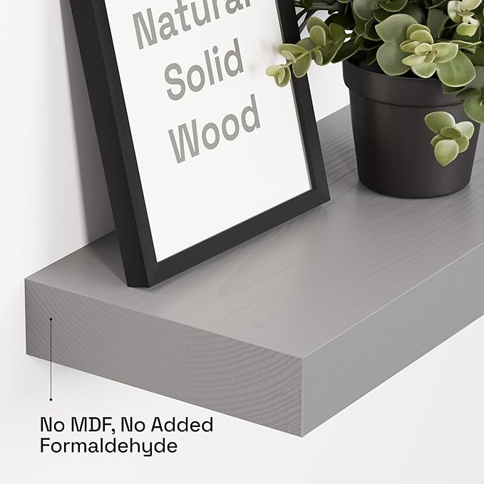 BAOBAB WORKSHOP Solid Wood Floating Shelves for Wall 16 Inch Grey, Wooden Bathroom Shelf