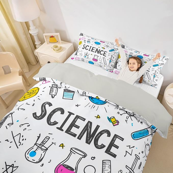 Erosebridal Science Duvet Cover Set Math Equations Geometry Axis Art Girl Toddler Bedding Set for Toddler Boys | School Educational Comforter Cover Science Students Bed Sets, Room Decor Aesthetic