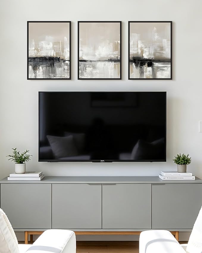 KUVIOKE Abstract Gray Framed Wall Art Neutral Brown Artwork Painting Morden Minimalist Wall Decor Rustic Home Decor 12x16in (Black Framed)