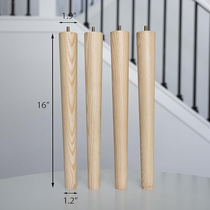 Airy Abode Premium Ash Wood Furniture Legs (Full Install Kit) - Pick Your Size and Color