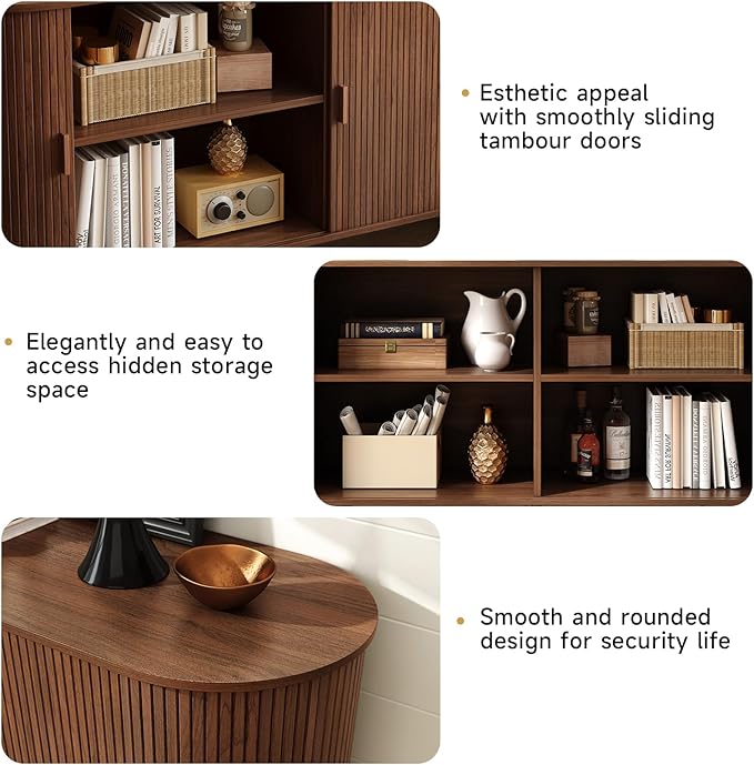 ONBRILL 63" Sideboard Buffet Cabinet with Storage, Storage Cabinet with Sliding Door & Adjustable Shelf, Modern Accent Coffee Bar Console Table for Kitchen, Entryway, Walnut