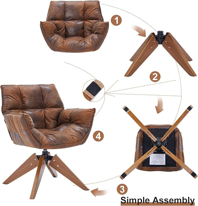 Mid Century Accent Chair, Hot Stamping Cloth Desk Chair no Wheel, Modern Cozy Vanity Chair Advanced & Wear-Resistant with Amrest, Wood Legs for Living Room, Reading Room, Bedroom (Brown)