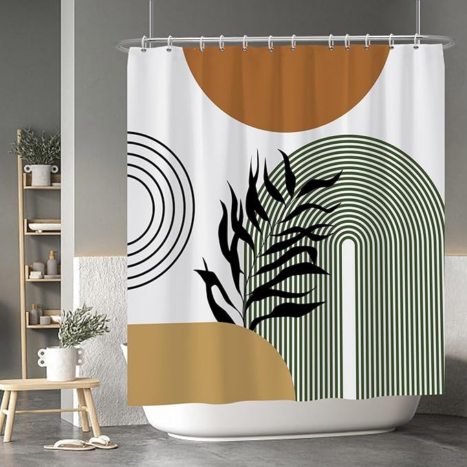 Baocicoo Boho Mid Century Shower Curtain - Abstract Leaf Plant Botanical Tropical Palm for Bathroom, Hotel, Bathtub, Cubicle, Living Room Decor - Fabric With Hooks 72x78 Inches