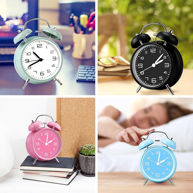 pxy Loud Alarm Clock for Heavy Sleepers 3D Dial Battery Operated (Battery Include), 4" Super Silent Analog Alarm Clock for Kids with Night Light PT260 Silver OrangePT505 Blue