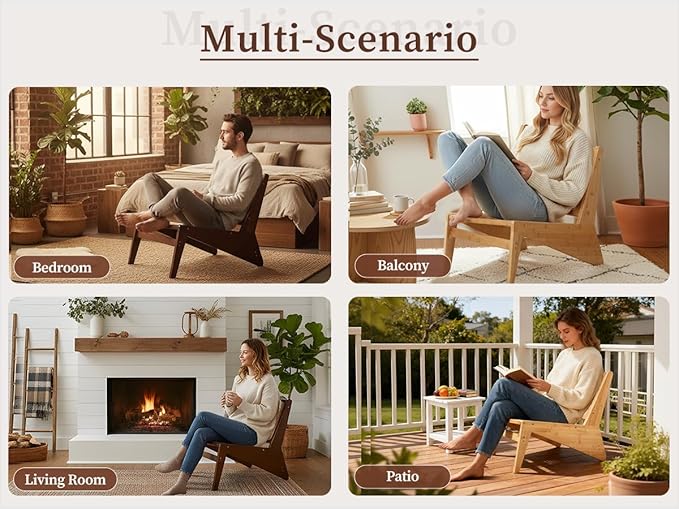 Furlide Rattan Chair 2Pcs, Mid-Century Accent Chair, Rattan Lounge Chair for Living Room, Boho Side Corner Comfy Chair for Bedroom and Balcony, Walnut